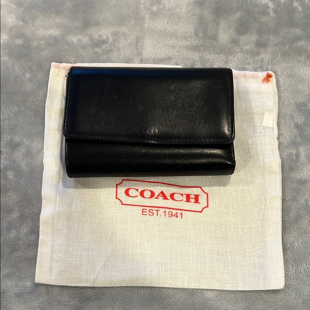 Coach Black Leather Tri-Fold Wallet